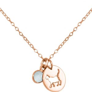 GEMSHINE Katze Anhänger mit Edelstein. 925 Silber, hochwertig vergoldet oder rose 45cm Halskette. Geschenk mit Haustier - Made in Spain, MetallStein:Rose Chalcedon