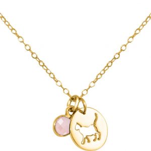 GEMSHINE Katze Anhänger mit Edelstein. 925 Silber, hochwertig vergoldet oder rose 45cm Halskette. Geschenk mit Haustier - Made in Spain, MetallStein:Gold Rosenquarz