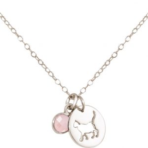 GEMSHINE Katze Anhänger mit Edelstein. 925 Silber, hochwertig vergoldet oder rose 45cm Halskette. Geschenk mit Haustier - Made in Spain, MetallStein:Silber Rosenquarz