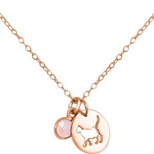 GEMSHINE Katze Anhänger mit Edelstein. 925 Silber, hochwertig vergoldet oder rose 45cm Halskette. Geschenk mit Haustier - Made in Spain, MetallStein:Rose Rosenquarz