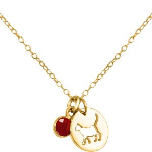 GEMSHINE Katze Anhänger mit Edelstein. 925 Silber, hochwertig vergoldet oder rose 45cm Halskette. Geschenk mit Haustier - Made in Spain, MetallStein:Gold Rubin