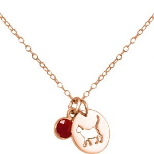 GEMSHINE Katze Anhänger mit Edelstein. 925 Silber, hochwertig vergoldet oder rose 45cm Halskette. Geschenk mit Haustier - Made in Spain, MetallStein:Rose Rubin