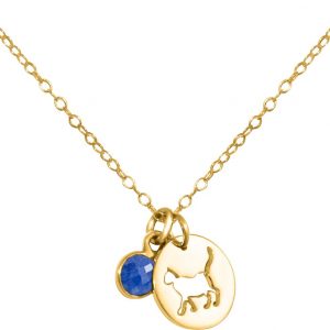 GEMSHINE Katze Anhänger mit Edelstein. 925 Silber, hochwertig vergoldet oder rose 45cm Halskette. Geschenk mit Haustier - Made in Spain, MetallStein:Gold Saphir