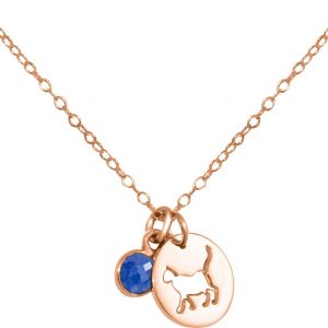 GEMSHINE Katze Anhänger mit Edelstein. 925 Silber, hochwertig vergoldet oder rose 45cm Halskette. Geschenk mit Haustier - Made in Spain, MetallStein:Rose Saphir