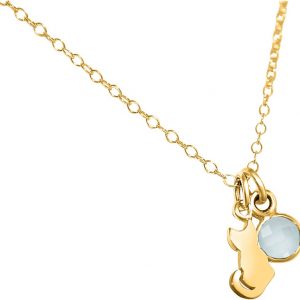 GEMSHINE Katze Anhänger mit Edelstein. 925 Silber, hochwertig vergoldet oder rose 45cm Halskette. Geschenk mit Haustier - Made in Spain, MetallStein:Gold Chalcedon