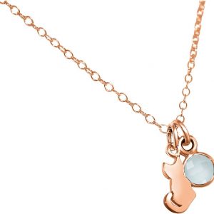 GEMSHINE Katze Anhänger mit Edelstein. 925 Silber, hochwertig vergoldet oder rose 45cm Halskette. Geschenk mit Haustier - Made in Spain, MetallStein:Rose Chalcedon