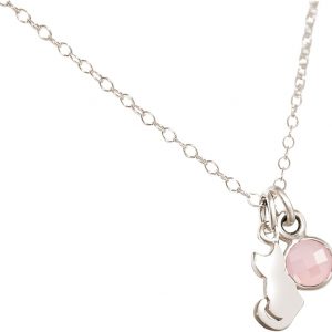 GEMSHINE Katze Anhänger mit Edelstein. 925 Silber, hochwertig vergoldet oder rose 45cm Halskette. Geschenk mit Haustier - Made in Spain, MetallStein:Silber Rosenquarz