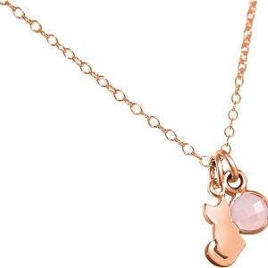 GEMSHINE Katze Anhänger mit Edelstein. 925 Silber, hochwertig vergoldet oder rose 45cm Halskette. Geschenk mit Haustier - Made in Spain, MetallStein:Rose Rosenquarz