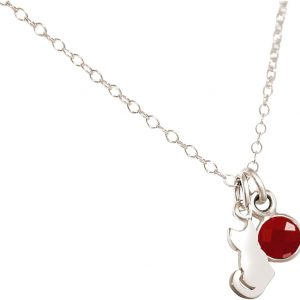 GEMSHINE Katze Anhänger mit Edelstein. 925 Silber, hochwertig vergoldet oder rose 45cm Halskette. Geschenk mit Haustier - Made in Spain, MetallStein:Silber Rubin