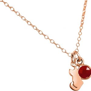 GEMSHINE Katze Anhänger mit Edelstein. 925 Silber, hochwertig vergoldet oder rose 45cm Halskette. Geschenk mit Haustier - Made in Spain, MetallStein:Rose Rubin