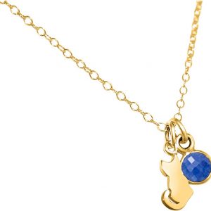 GEMSHINE Katze Anhänger mit Edelstein. 925 Silber, hochwertig vergoldet oder rose 45cm Halskette. Geschenk mit Haustier - Made in Spain, MetallStein:Gold Saphir
