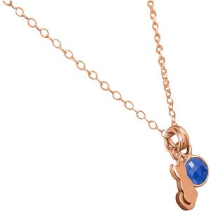 GEMSHINE Katze Anhänger mit Edelstein. 925 Silber, hochwertig vergoldet oder rose 45cm Halskette. Geschenk mit Haustier - Made in Spain, MetallStein:Rose Saphir