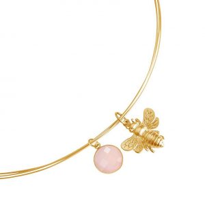 Gemshine - Damen - Halskette - Anhänger - 925 Silber - Vergoldet - BEE - Biene - Rosenquarz - Rosa - 45 cm