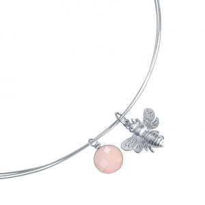 Gemshine - Damen - Halskette - Anhänger - 925 Silber - BEE - Biene - Rosenquarz - Rosa - 45 cm