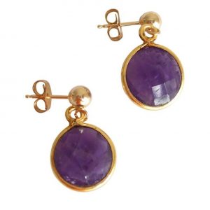 Gemshine - Damen - Ohrringe - 925 Silber - Vergoldet - Amethyst - Violett - CANDY - 2 cm