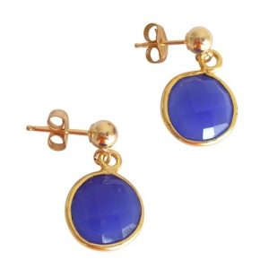 Gemshine - Damen - Ohrringe - 925 Silber - Vergoldet - Onyx - Blau - CANDY - 2 cm