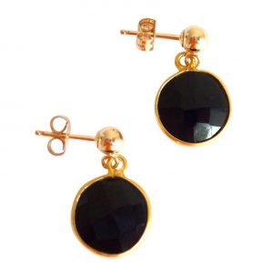 Gemshine - Damen - Ohrringe - 925 Silber - Vergoldet - Onyx - Schwarz - CANDY - 2 cm