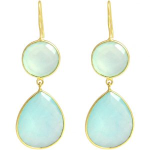 Gemshine - Damen - Ohrringe - 925 Silber - Vergoldet - Chalzedon - Aqua - Grün - CANDY - Tropfen - 6 cm