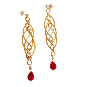 Gemshine - Damen - Ohrringe - Jade - 925 Silber - Vergoldet - Rot - INFINITY - 7,5 cm