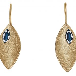 Gemshine - Damen - Ohrringe - Ohrhänger - 925 Silber - Vergoldet - Marquise - Minimalistisch - Design - Iolith - Blau - 3 cm