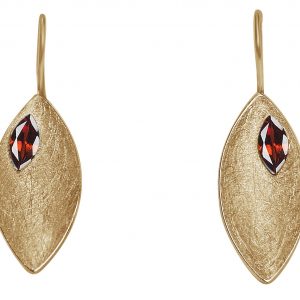Gemshine - Damen - Ohrringe - Ohrhänger - 925 Silber - Vergoldet - Marquise - Minimalistisch - Design - Granat - Rot - 3 cm