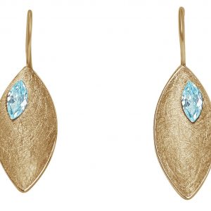 Gemshine - Damen - Ohrringe - Ohrhänger - 925 Silber - Vergoldet - Marquise - Minimalistisch - Design - Topas - Blau - 3 cm