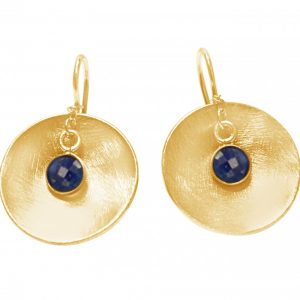 Gemshine - Damen - Ohrringe - Ohrhänger - 925 Silber - Vergoldet - Schale -  Geometrisch - Design - Saphir - Blau - 2 cm