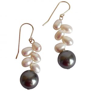 Gemshine - Damen - Ohrringe - Vergoldet - Perlen - Weiß - Tahiti - Grau - Tropfen - 3 cm