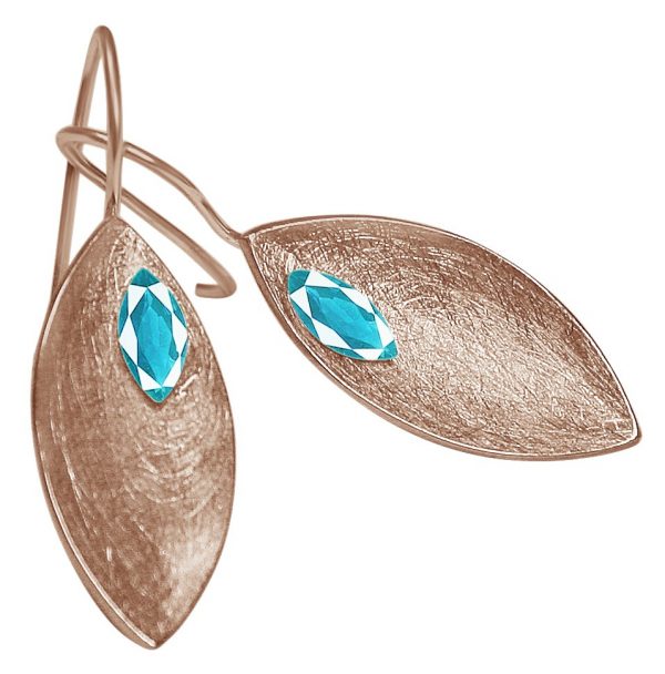 Gemshine - Damen - Ohrringe - Ohrhänger - 925 Silber - Rose Vergoldet - Marquise - Minimalistisch - Design - Topas - Blau - 3 cm – Bild 3