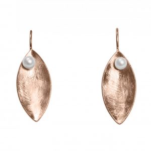 Gemshine - Damen - Ohrringe - Ohrhänger - 925 Silber - Rose Vergoldet - Marquise - Minimalistisch - Design - Perle - Weiß - 3 cm
