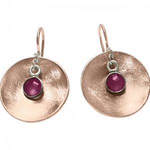Gemshine - Damen - Ohrringe - Ohrhänger - 925 Silber - Rose Vergoldet - Schale -  Geometrisch - Design - Rubin - Rot - 3 cm