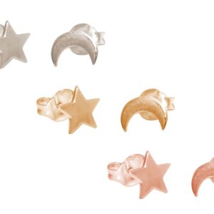 GEMSHINE Hochwertige Ohrringe mit Stern und Mond Konstellation. Ohrstecker in 925 Silber, vergoldet, rose vergoldet. Made in Madrid / Spain.