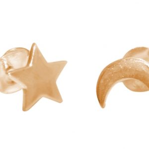 GEMSHINE Hochwertige Ohrringe mit Stern und Mond Konstellation. Ohrstecker in 925 Silber, vergoldet, rose vergoldet. Made in Madrid / Spain., Metall Farbe:Silber vergoldet