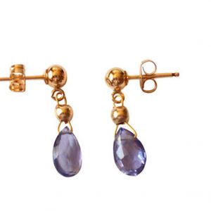 Gemshine - Damen - Iolithen - Ohrringe - Tropfen - Lila - Blau - Vergoldet - 1,5 cm