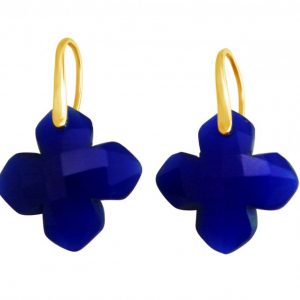 Gemshine - Damen - Ohrringe - 925 Silber Vergoldet - Chalcedon - Blau - GEM - 2,5 cm