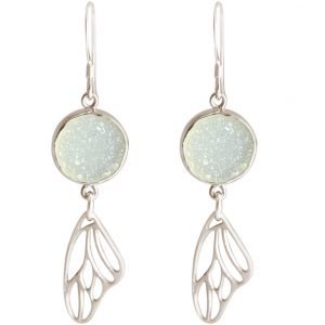 Gemshine - Damen - Ohrringe - Schmetterling - Flügel - WINGS - 925 Silber –- DRUZY - Weiß - Quarz - 5 cm