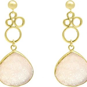Gemshine - Damen - Ohrringe - BUBBLES - 925 Silber - Vergoldet –- DRUZY - Rose Quarz - 4,5 cm