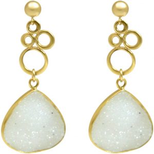 Gemshine - Damen - Ohrringe - BUBBLES - 925 Silber - Vergoldet –- DRUZY - Weiß - Quarz - 4,5 cm