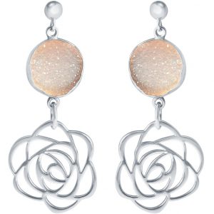 Gemshine - Damen - Ohrringe - 925 Silber - ART DECO - Blume - Rose –- DRUZY - Quarz - 4,5 cm