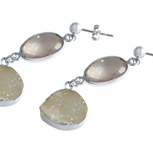 Gemshine - Damen - Ohrringe - 925 Sterling Silber - DRUZY - Rose Quarz - 4 cm