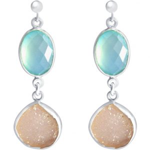 Gemshine - Damen - Ohrringe - 925 Sterling Silber - DRUZY - Weiß - Quarz - Chalzedon - Aqua - 4 cm
