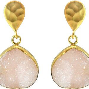 Gemshine - Damen - Ohrringe - 925 Sterling Silber - Vergoldet - DRUZY - Quarz - Rosa - 3 cm