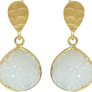 Gemshine - Damen - Ohrringe - 925 Sterling Silber - Vergoldet - DRUZY - Quarz - Weiß - 3 cm