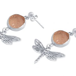 Gemshine - Damen - Ohrringe - Libellen - 925 Silber ––- DRUZY - Rose Quarz - 4 cm