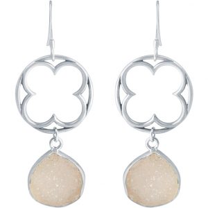Gemshine - Damen - Ohrringe - CLOVER - 925 Silber - DRUZY - Rose Quarz - 5 cm