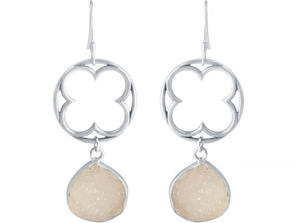 Gemshine - Damen - Ohrringe - CLOVER - 925 Silber - DRUZY - Rose Quarz - 5 cm