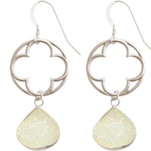 Gemshine - Damen - Ohrringe - CLOVER - 925 Silber - DRUZY - Weiß - Quarz - 5 cm