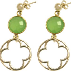 Gemshine - Damen - Ohrringe - CLOVER - 925 Silber Vergoldet –- Chalzedon - Grün  - 5 cm
