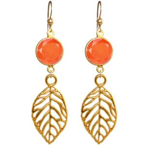 GEMSHINE Damenohrringe Karneolen und Blätter. Naturschmuck Ohrhänger 925 Silber, vergoldet oder rose. Qualitätsvoller Schmuck Made in Munich / Germany.