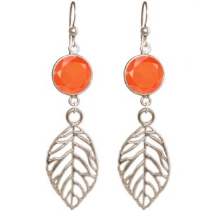 GEMSHINE Damenohrringe Karneolen und Blätter. Naturschmuck Ohrhänger 925 Silber, vergoldet oder rose. Qualitätsvoller Schmuck Made in Munich / Germany., Metall Farbe:Silber